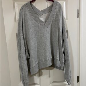 Aerie Oversized V-Neck Grey Sweatshirt